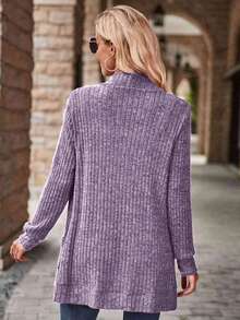Louniche Women's Casual Ribbed Brushed Open Front Side Pocket Short Jacket - Purple - View 2