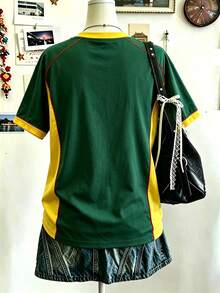 Lalippa Bestseller-Empfehlung, amerikanisches Vintage-Trikot mit Brasilien-Thema, Farbblock-Design, Rundhalsausschnitt, Kurzarm, Brasilien-inspiriertes Farbblock-Oberteil, Fußballfan, Spieltag, Sportgrafik, Teamgeist - Weiss - Übersicht 2