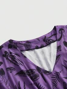 ROMWE Goth Vestido holgado de talla grande con estampado de calavera de bosque de terror gótico oscuro - Morado - Ver 3