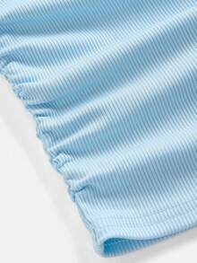 Tween Girls 2pcs/Set Solid Color Round Neck Fashion Short Sleeve T-Shirt And Mini Skirt Casual Set Back To School, Summer, Minimalist, Comfortable - Blue - View 8
