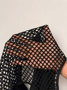 BamGleam Débardeur sans manches en résille noire style Hot Girl, top court sexy transparent en maille, couche intérieure/extérieure polyvalente - Noir - Voir 8