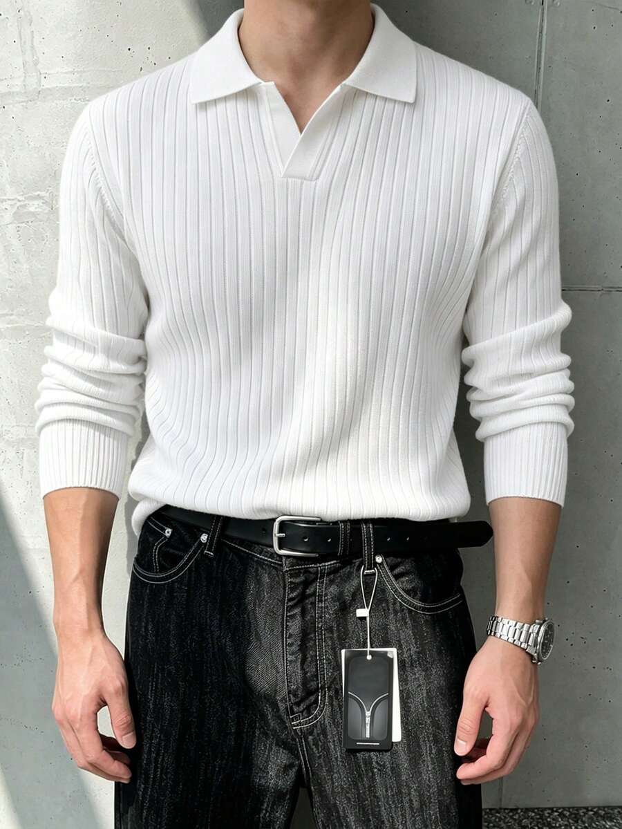 JOLTRO Men's Casual Versatile Solid Color Polo Shirt - White - View 1