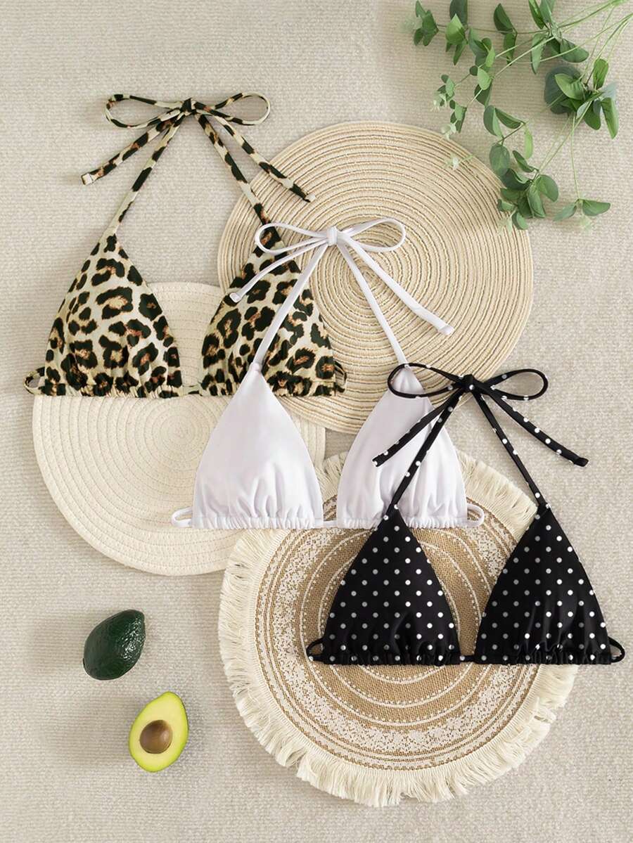 Swim Vcay 夏季春假新款多件式掛脖三角性感優雅度假海灘泳池派對女款比基尼上衣 - 彩色 - 查看 1