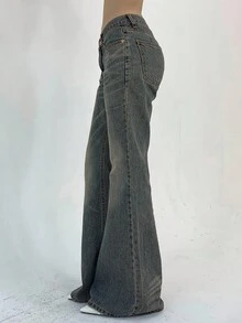 Livesso Petite 女款休閒百搭喇叭褲牛仔褲，附口袋 - 藍色 - 查看 3