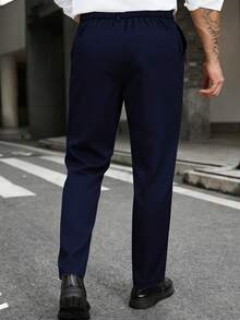 Manfinity Mode Men's Plus Size Solid Color Pocket Casual Versatile Daily Travel Suit Pants - Navy Blue - View 2