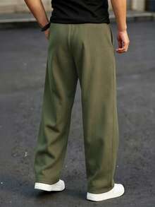 HUEFORM Men's Casual Versatile Solid Color Drawstring Waist Pocket Sweatpants - Army Green - View 2