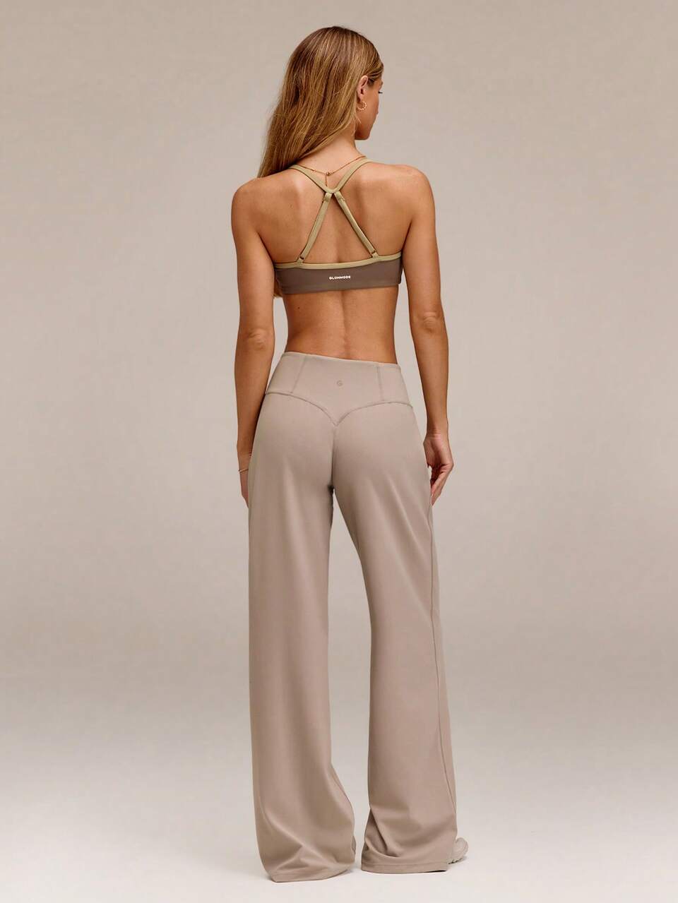 FeatherFit™ Elegant Glow Ruched Waistband Wide-Leg Pants With Back Pocket Low Impact Yoga Pilates Studio Daily Casual