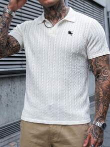 Manfinity CasualCool 男士時尚刺繡休閒寬鬆短袖 Polo 衫，適合旅行與休閒，送給家人和男友的絕佳禮物 - 白色 - 查看 3