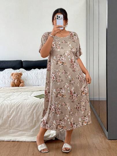 Napfluff CURVE Napfluff CURVE 女款休閒花卉印花圓領短袖T恤睡裙