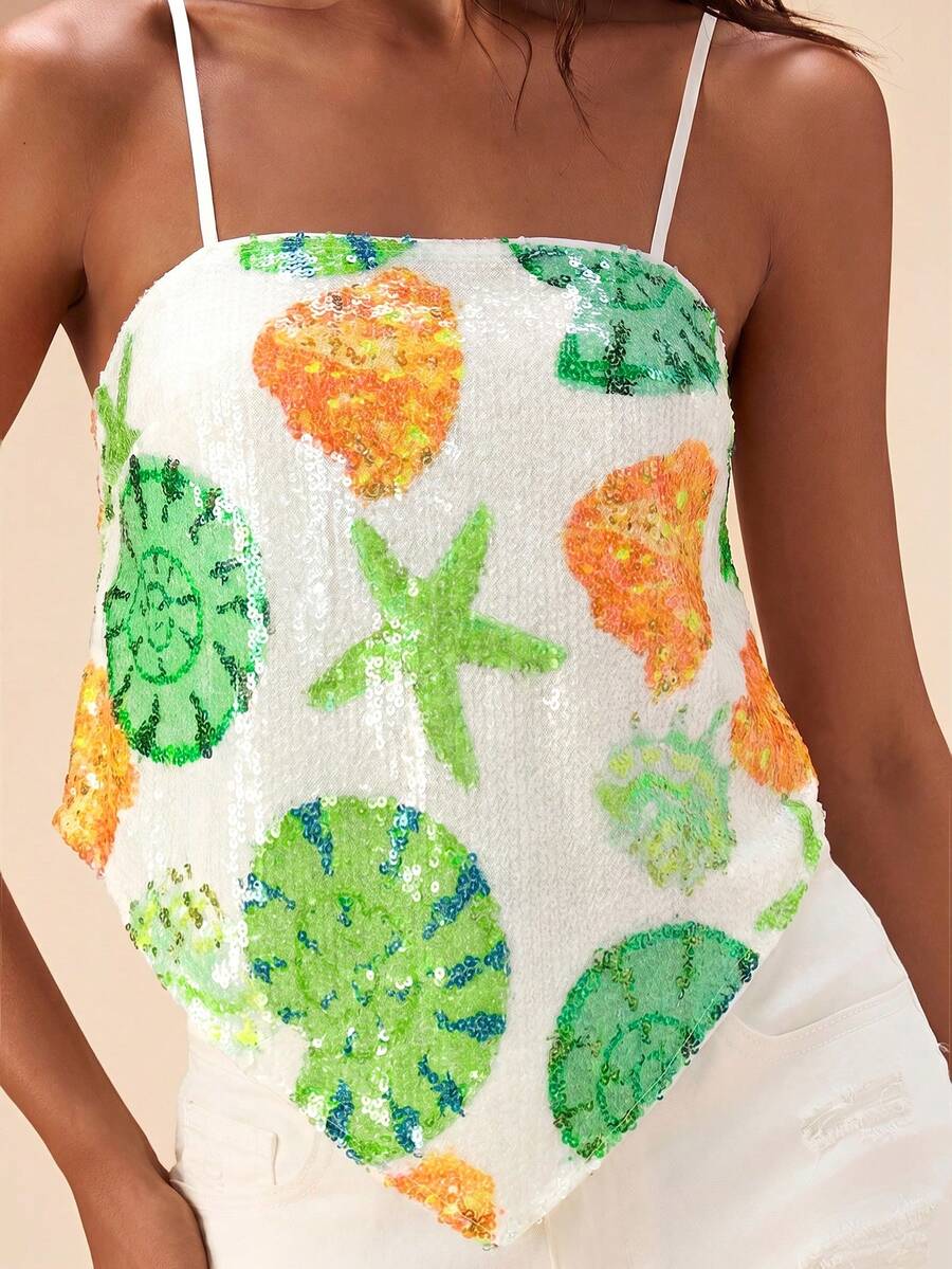 Travachic Women's Beaded Ocean Pattern Vacation Camisole, Sequined Top ...