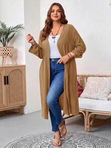 SHEIN Tall CURVE 大尺碼女款外套 秋季上衣 辦公正式風 機場度假 婚禮穿搭 外出休閒 牛仔優雅駱駝色 - 卡其色 - 查看 4