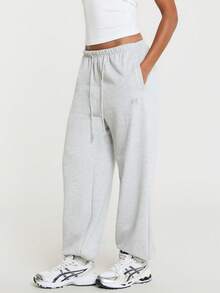 11SKNDS Oversized Relaxed Fit Sweatpants With Elastic Drawstring Waist, Wide Leg Jogger Pants, Heathered Fleece Lounge Trousers For Casual Everyday Wear - Light Grey - View 4