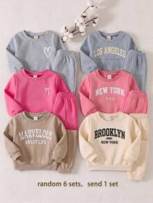 SHEIN 2pcs Setelan Bayi Perempuan Lucu Warna Abu-abu dengan Motif Huruf, Lengan Panjang dan Celana, Musim Gugur/Musim Dingin - Khaki - View 7