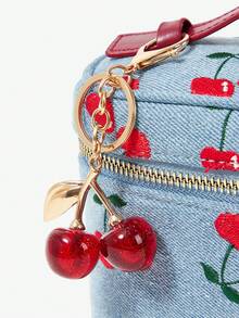 Viva Strut Ladies, Women Cherry Embroidery Cherry Pendant Top Handle Bag, Crossbody Bag, Fashionable, Personalized, Simple, Versatile, Street, Sweet And Cool Girls, Hot Girls, Y2k, For Date, Daily, Shopping, Party, Prom, Club, Date, Birthday, Evening, Date Nigh - denim blue - View 6