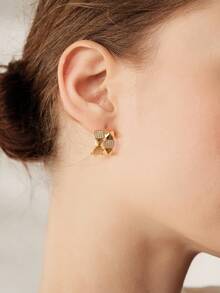 MOTF 18k Gold-Plated New Geometric Stud Earrings, Premium Brushed Earrings. - Yellow Gold - View 2
