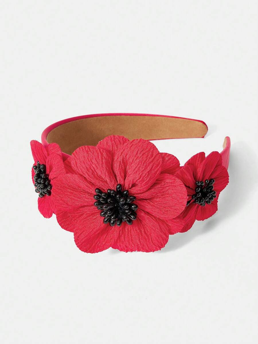 MOTF PREMIUM ROSE RED FLOWER HEADBAND - Hot Pink - View 2