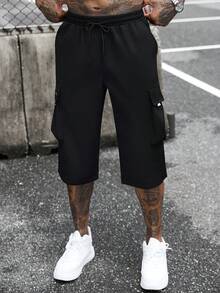 SLATEMANN Pantalones cargo casuales de 7 puntos con cintura con cordón y múltiples bolsillos para hombres - Negro - Ver 5