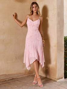 Enchnt Women's Floral Print Casual Party & Travel Spaghetti Strap Dress - Baby Pink - View 2