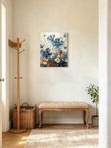 Kit di pittura a diamanti 5D fai-da-te - Lussuoso floreale blu con foglie dorate, dettagli delicati dei petali, tela con sfumature blu e lucentezza metallica, arte da parete, decorazione per la casa, mosaico artigianale, miglior regalo per gli amici - multicolore - Visualizzare 5