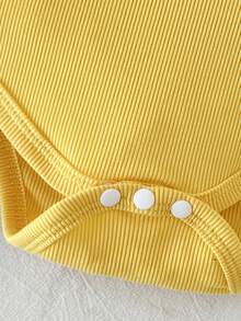 SHEIN Playful Pals Baby Boy Spring/Summer Fresh Cute Fun Yellow Romper With White Pants Set - Yellow - View 8
