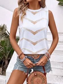 EMERY ROSE Women's Spring/Summer New Arrival Ombre Wavy Striped Print Round Neck Casual Versatile Tank Top - Multicolor - View 6