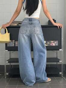 DAZY Atasan Jeans Kasual Gaya Korea Longgar Berhiaskan Rhinestone untuk Wanita - Biru - View 6