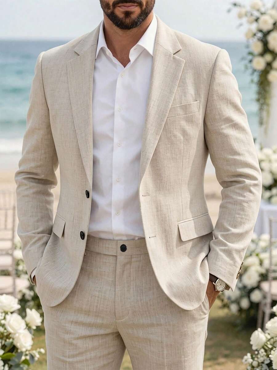 Manfinity Mode Conjunto de chaqueta y pantalones casual versátil para hombre - Albaricoque - Ver 1