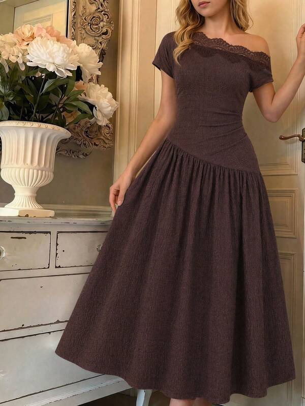 SHEIN Tween Girl Tween Girl Sailor Collar Contrast Color Large Lapel Bowknot Long Dress Back To School School Uniform