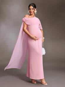 Cheriluna Maternity 孕婦甜美時尚 3D 花卉裝飾披肩式攝影禮服 - 粉色 - 查看 8