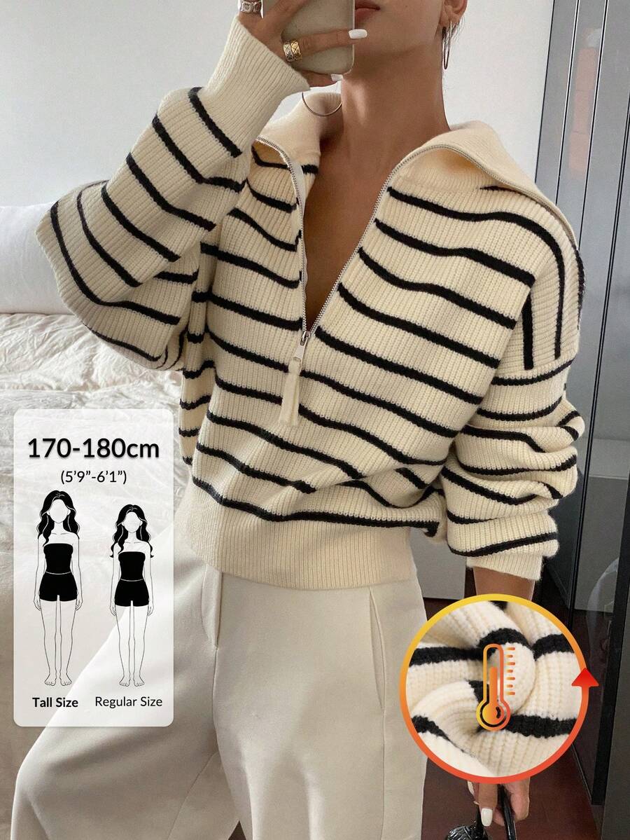 Dazy Tall Women's Loose Striped Casual Pullover Sweater Fall - Black and White - View 1