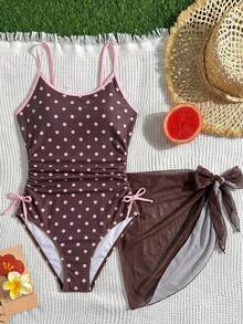 SHEIN Teen Girls Floral Print One-Piece Swimwear & Cover Up 2 Pieces Set - Multicolor - View 1