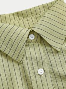 SHEIN LUNE 女款休閒白色黑色襯衫與長褲3件套秋季服裝套裝 工作服 日常度假早午餐辦公室旅行城市短途綠色條紋 - 綠色 - 查看 10