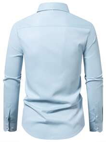 Manfinity Mode Camisa casual de unicolor de un solo pecho para hombres, para uso diario, viajes y desplazamientos - Celeste - Ver 2