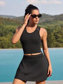 OutZeal Gym Top Women Sports Black Bra Gym Workout Quick Dry Mesh Panel With Pocket Summer Tee Tank Active Top - Black - View 7