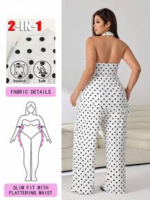 Solflare Plus Size Women Polka Dot Halter Top And Long Pants Casual Everyday 2 Pieces Set - Multicolor - View 2