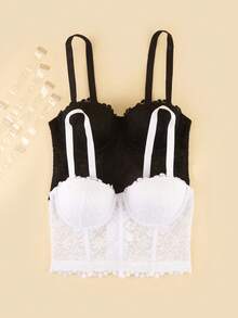 Bralution 2pcs Solid Color Lace Underwire Molded Cup Daily Romantic Elegant Sexy Women's Bra - Multicolor - View 8