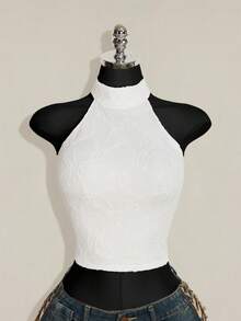 SHEIN ICON 女款素色休閒日常穿搭掛脖上衣 - 白色 - 查看 3