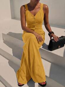 Zivah Women's Summer Casual Commute Solid Color Sleeveless Jumpsuit - Ginger - View 1
