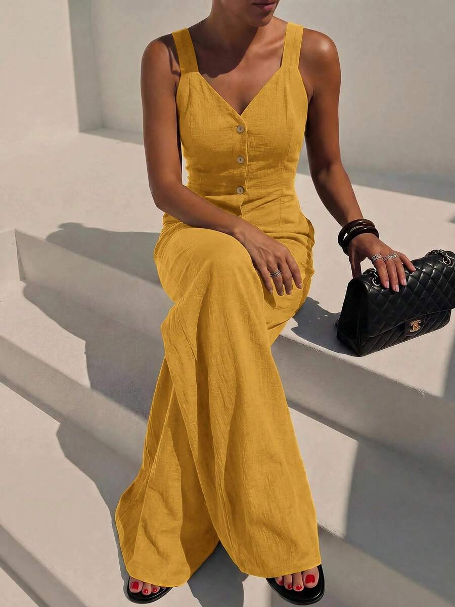 Zivah Women's Summer Casual Commute Solid Color Sleeveless Jumpsuit - Ginger - View 1
