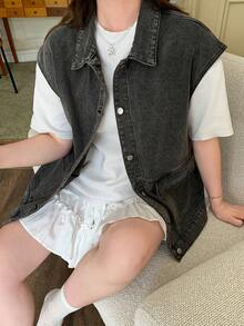 Dazy Plus Washed Distressed Loose Fit Plus Size Women's Spring/Summer Denim Jacket - Grey - View 3