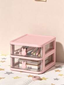 1Pc 4-Layer Drawer Storage Box With Pen Holder, Muti-Functional Office Stationery Desktop Organizer, Cute Rabbit-Shaped Handle Suitable For Dining Table Decoration And Office Desk Accessories. - A - View 7