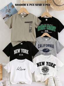 SHEIN Kids 3pcs Young Boys Casual Letter Print Round Neck Pullover Knit T-Shirt Set, 3 Styles, Suitable For School And Outings In Spring And Summer - Multicolor - View 2