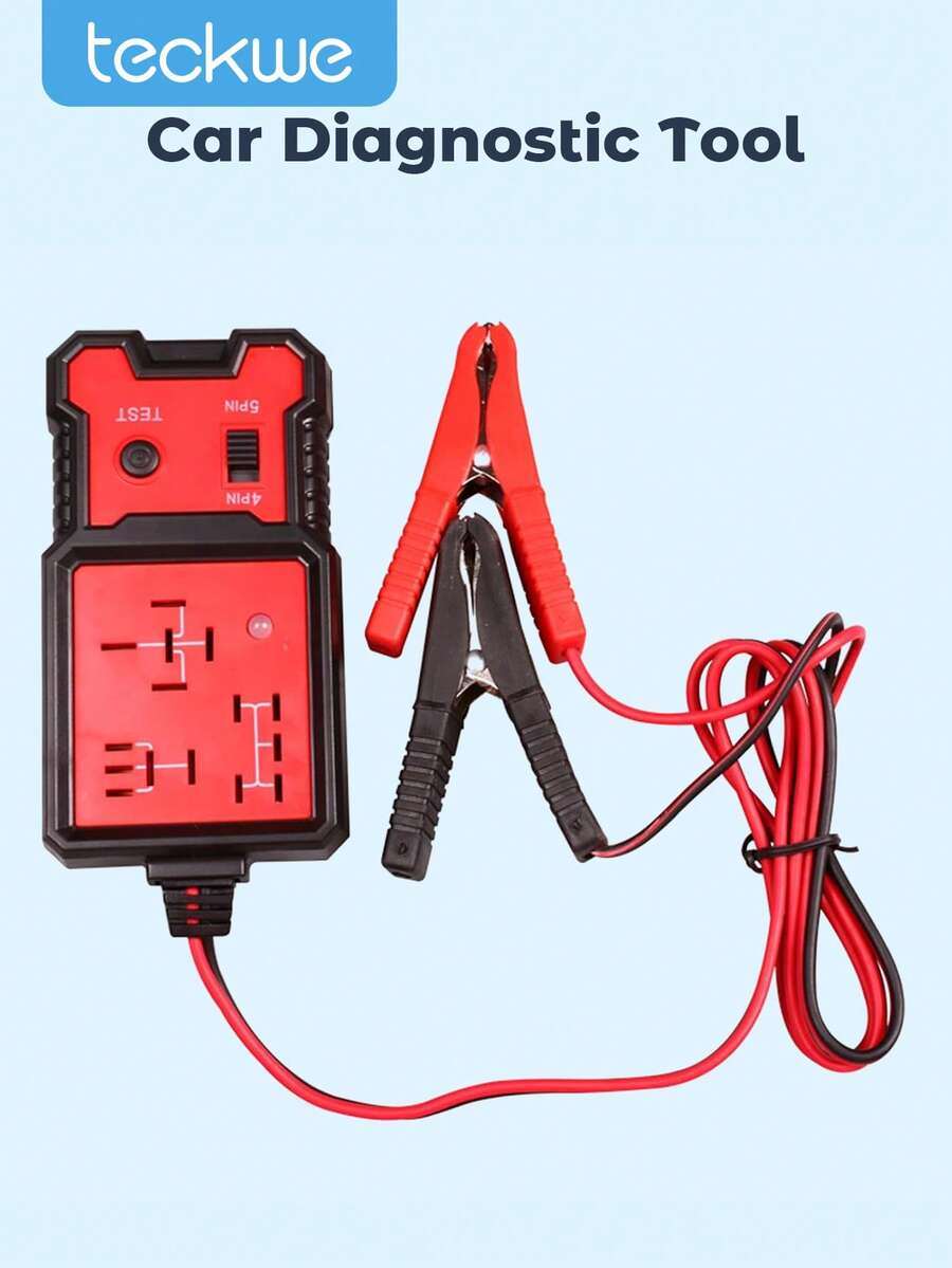 Teckwe Automotive Relay Tester, 12V Car Relay Diagnostic Testing Tool With 4Pin 5Pin Relay Socket, Alligator Clips Auto Relay Circuit Detector For Vehicle Repair - Red - View 1