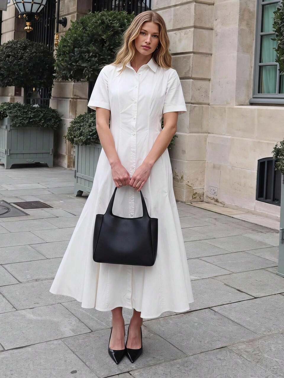 Enchnt Premium Summer Romantic Women's Elegant White Commuter Shirt Long Dress,Work Outfits For Women,Formal Dress,Casual Dress,Graduation Dress