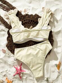 SHEIN Swim 春夏女款熱銷性感度假比基尼套裝，隨機裝飾海星與珍珠 - 杏色 - 查看 3