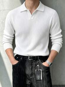 JOLTRO Men's Casual Versatile Solid Color Polo Shirt - White - View 3