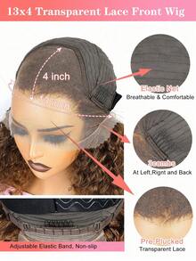 Chocolate Brown Color #4 Deep Wave Lace Front Wig Human Hair 13X4 Transparent Curly Human Hair Wigs Lace Front 180% Density Brazilian Virgin Wigs Pre Plucked With Baby Hair - S4 - View 6