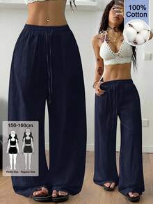 SHEIN Coolane Petite Women's Petite Summer Going Out Streetwear Vintage Casual Vacation Outfits Sport Cotton Comfortable - Navy Blue - View 1