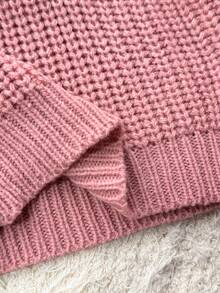 SHEIN 新生兒字母刺繡秋冬針織套裝，包含毛衣、內搭褲、蝴蝶結裝飾襪子與帽子 - 粉色 - 查看 3