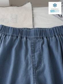 SHEIN 青少年女孩牛仔褲 夏季新品 休閒學院風 淺藍色丹寧彈性腰寬腿褲 柔軟涼爽天絲面料 日常百搭 可搭配T恤、連帽衫，適合學校、日常外出，春夏穿著 - 深色水洗藍 - 查看 4